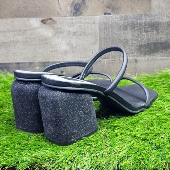 New Dolce Vita Block Heel Sandals Strappy Slide Black Glitter 8.5 - Picture 4 of 9